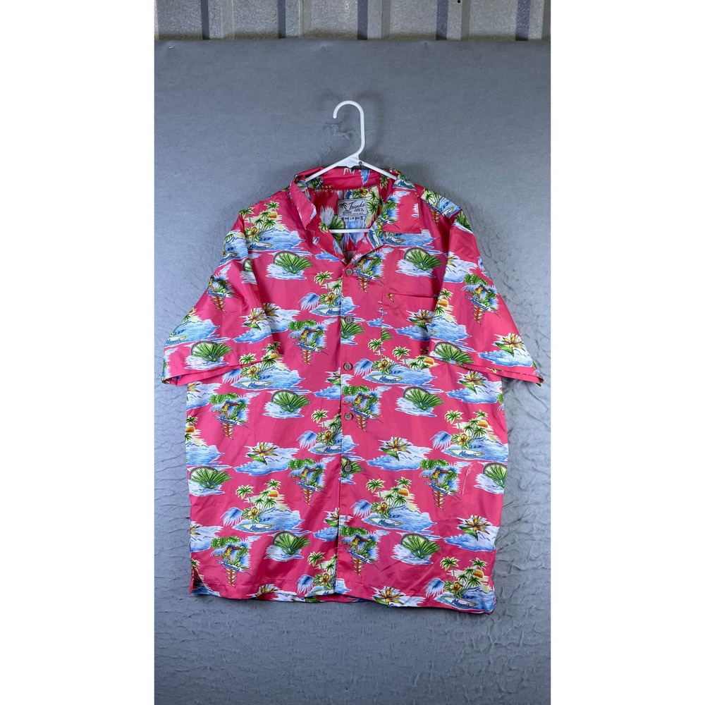 Trunks Surf & Swim Co Shirt Mens Large Pink Excellent Tropical Camp Hawaiian